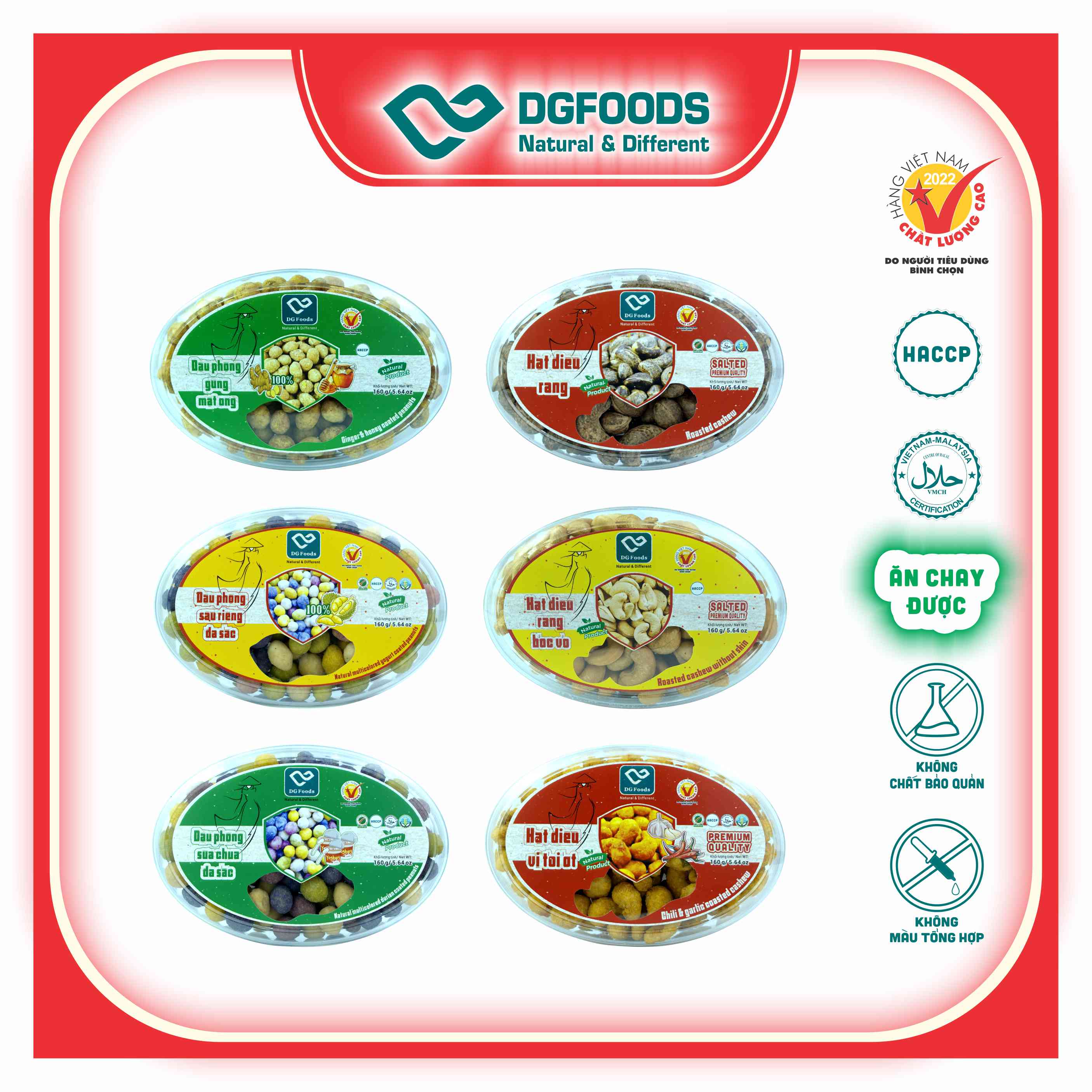 Đậu Phộng Sầu Riêng đa sắc Dgfoods 160g/hộp Oval, HVNCLC, Haccp, Halal, Ăn chay, Ăn kiêng, Đặc sản Cần Thơ, hạt dinh dưỡng, quà Tết, hàng Tết, quà tặng, quà tặng cao cấp