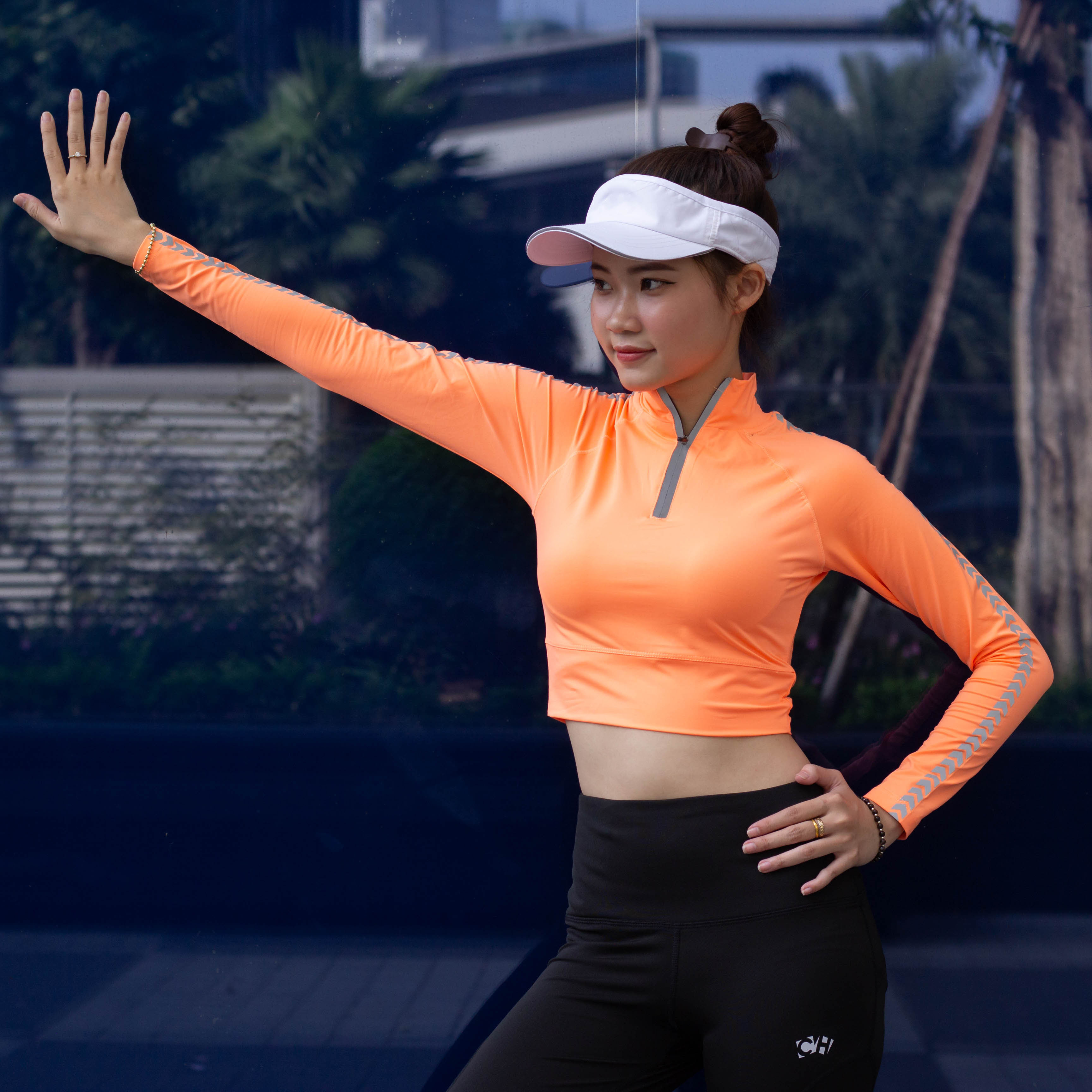 Áo Croptop Tay Dài Phản Quang Tập Gym, Yoga