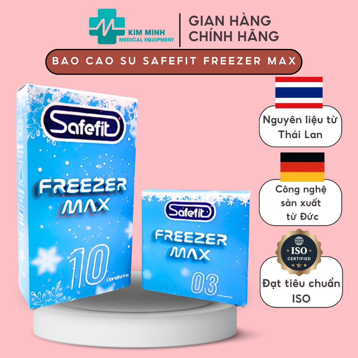 Bao cao su Safefit Freezer Max siêu mỏng bạc hà mát lạnh size nhỏ 49mm hộp 3 chiếc, 10 chiếc