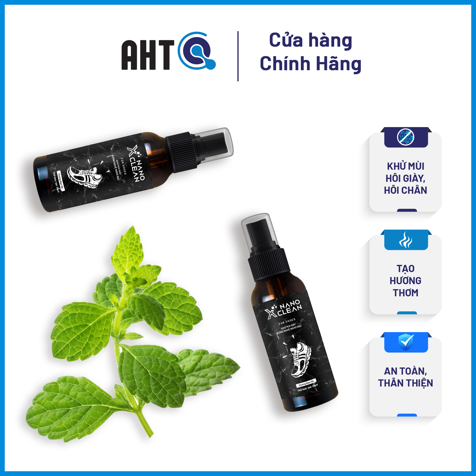 Chai Xịt Khử Mùi Giày Dép Nano Bạc Nano Xclean 50ml Hương Bạc Hà - Khử Mùi hôi giày, khử mùi hôi chân