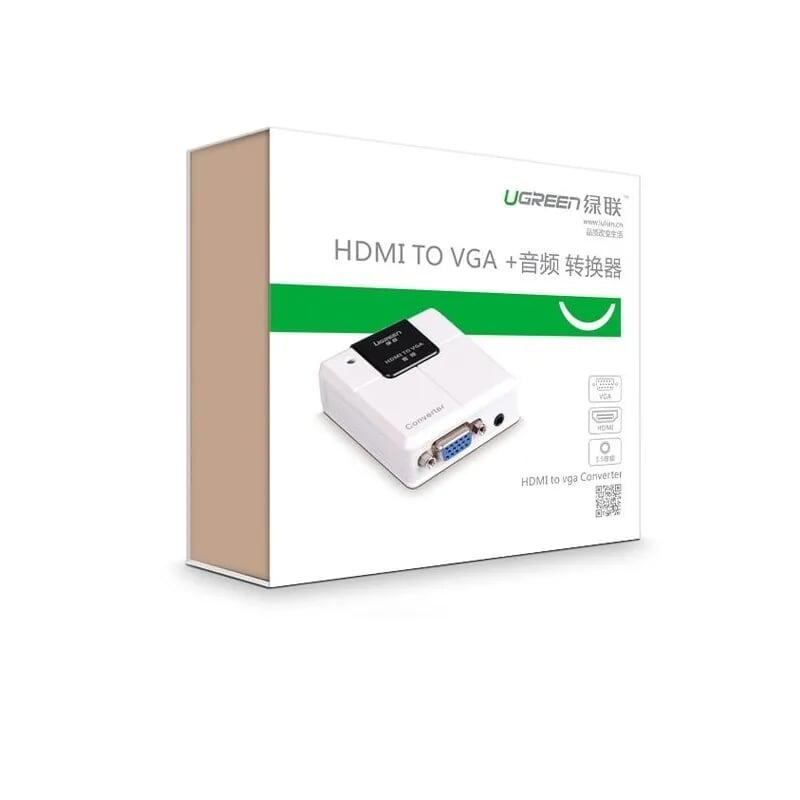 Ugreen UG4020940209TK Màu Trắng Bộ Chuyển Đổi Hdmi To Vga Có Audio 3.5Mm kèm dây cấp nguồn - HÀNG CHÍNH HÃNG