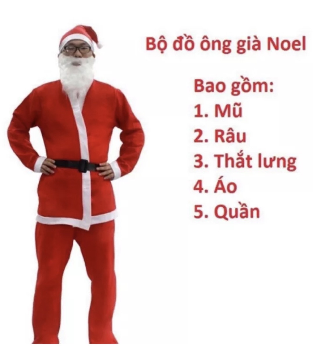 Bộ trang phục ông già Noel nhung 7 món/ quần áo ông già Noel hoá trang giáng sinh