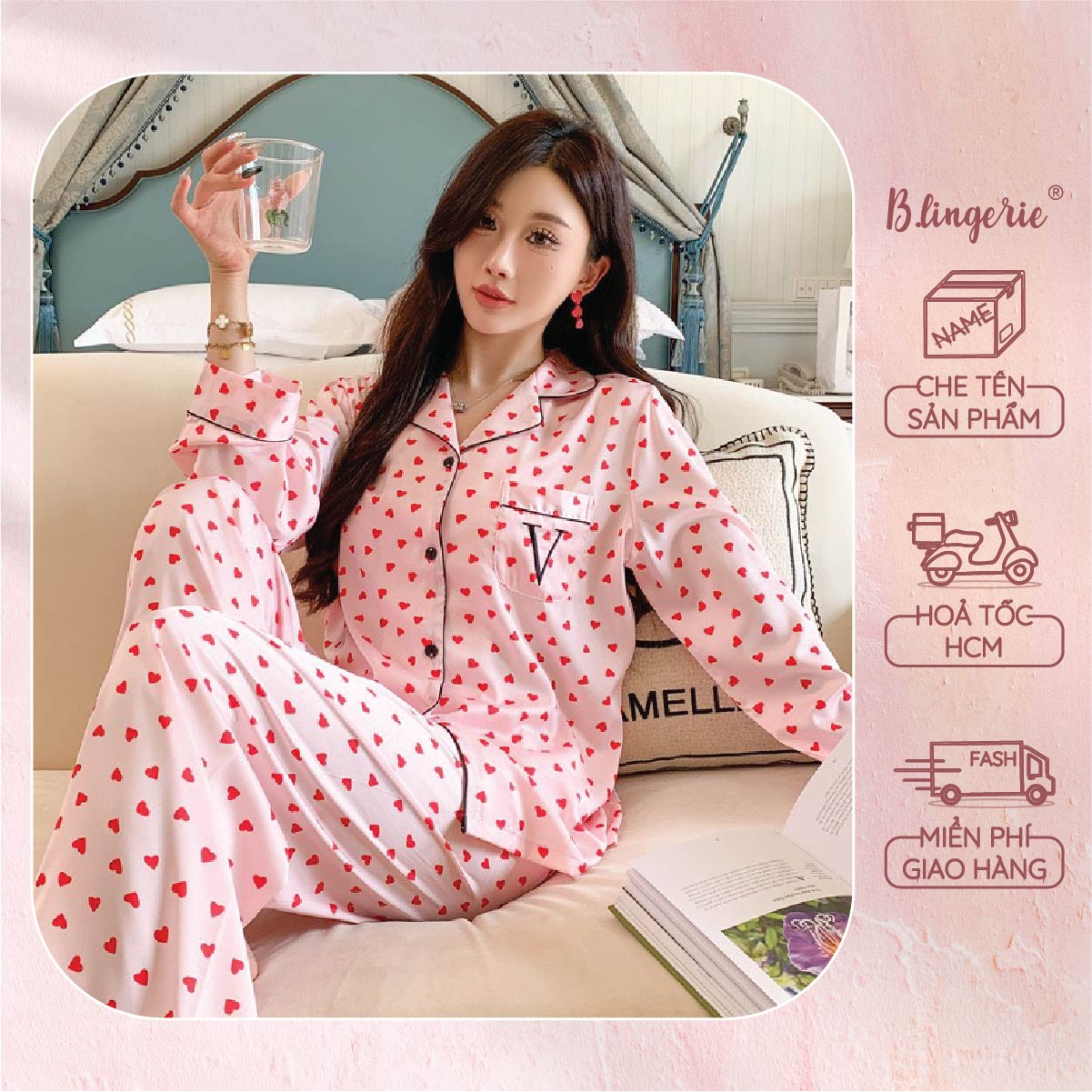 Đồ Ngủ Pijama Lụa Trái Tim - B.Lingerie