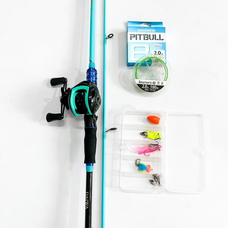 Bộ cần câu lure máy ngang cao cấp SaSuKe xanh ngọc tặng kèm dây câu lure x8 pillbull và hộp mồi
