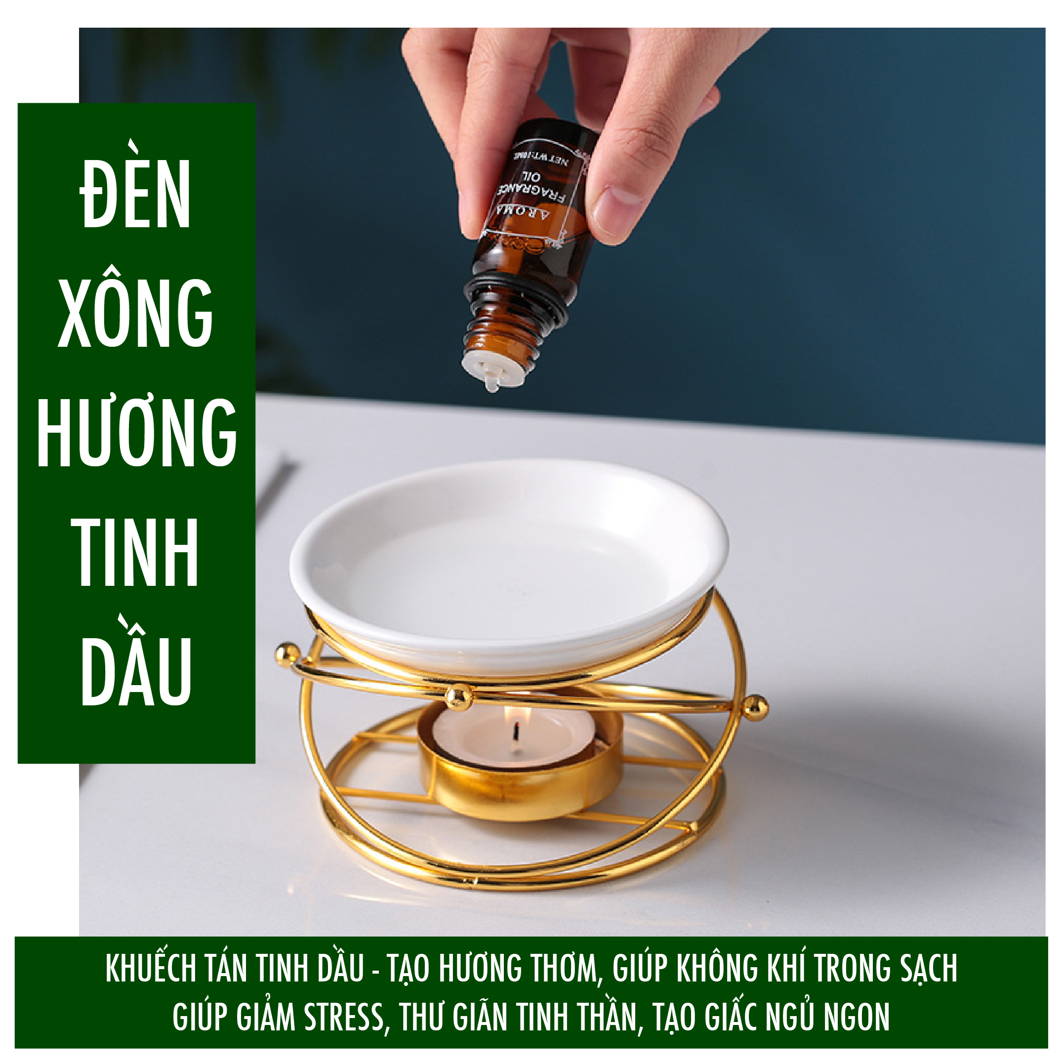 Đèn xông tinh dầu dùng nến, đèn khuếch tán tinh dầu, đèn đốt nến- Combo 1 bộ đèn + 1 bộ 10 nến tealight