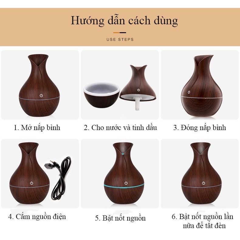 Máy xông tinh dầu phun sương, hình tròn vân gỗ cao cấp,chống muỗi ,giảm căng thẳng nâng nâng cao sức khỏe