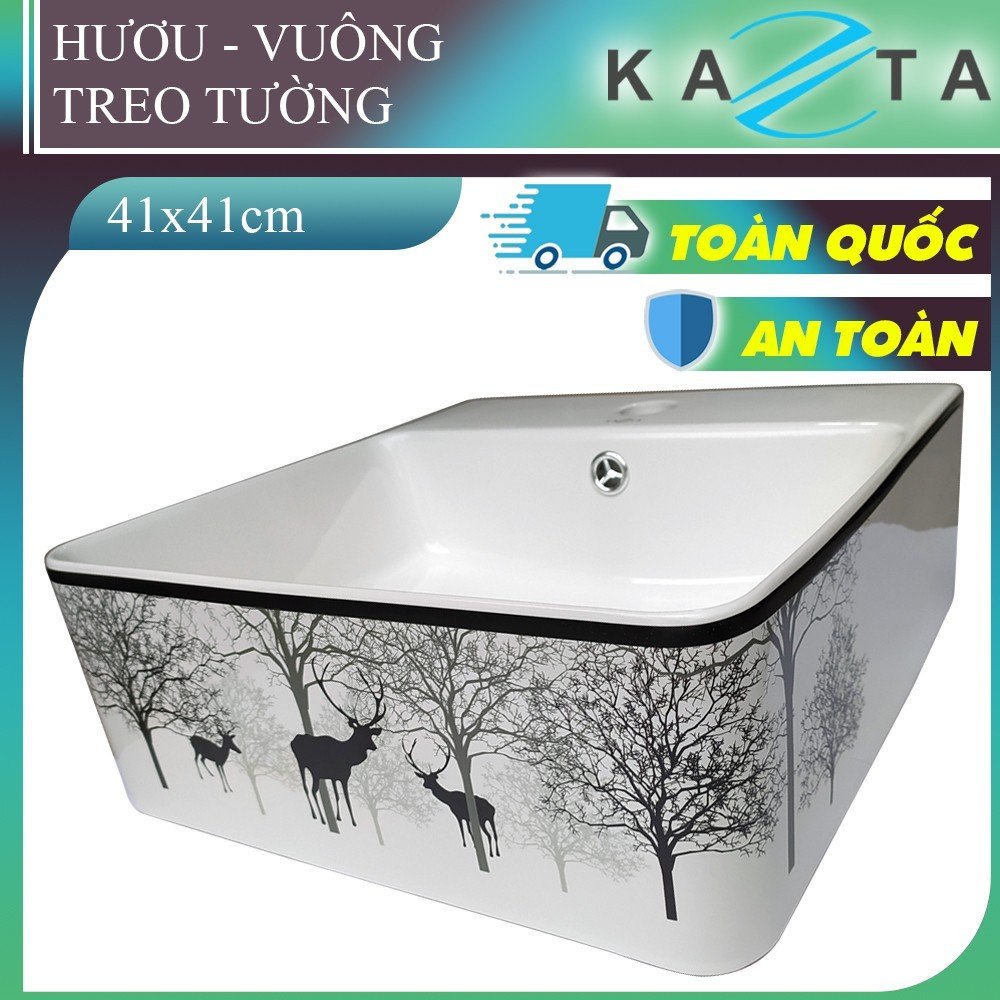 Lavabo Vừa Treo Tường Vừa Đặt Bàn Vuông Hươu Đen KAZTA KZ-CL2662