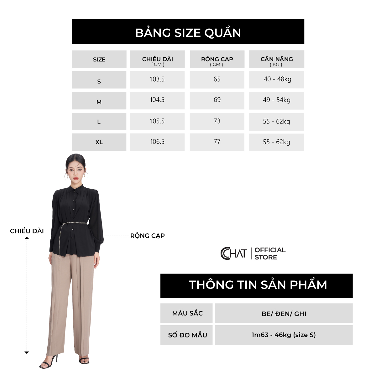 Quần Ống Rộng Kiểu Súp Trước Xếp Ly Chất Tuytsi Cao Cấp Mềm Mịn 53QDS8002ST
