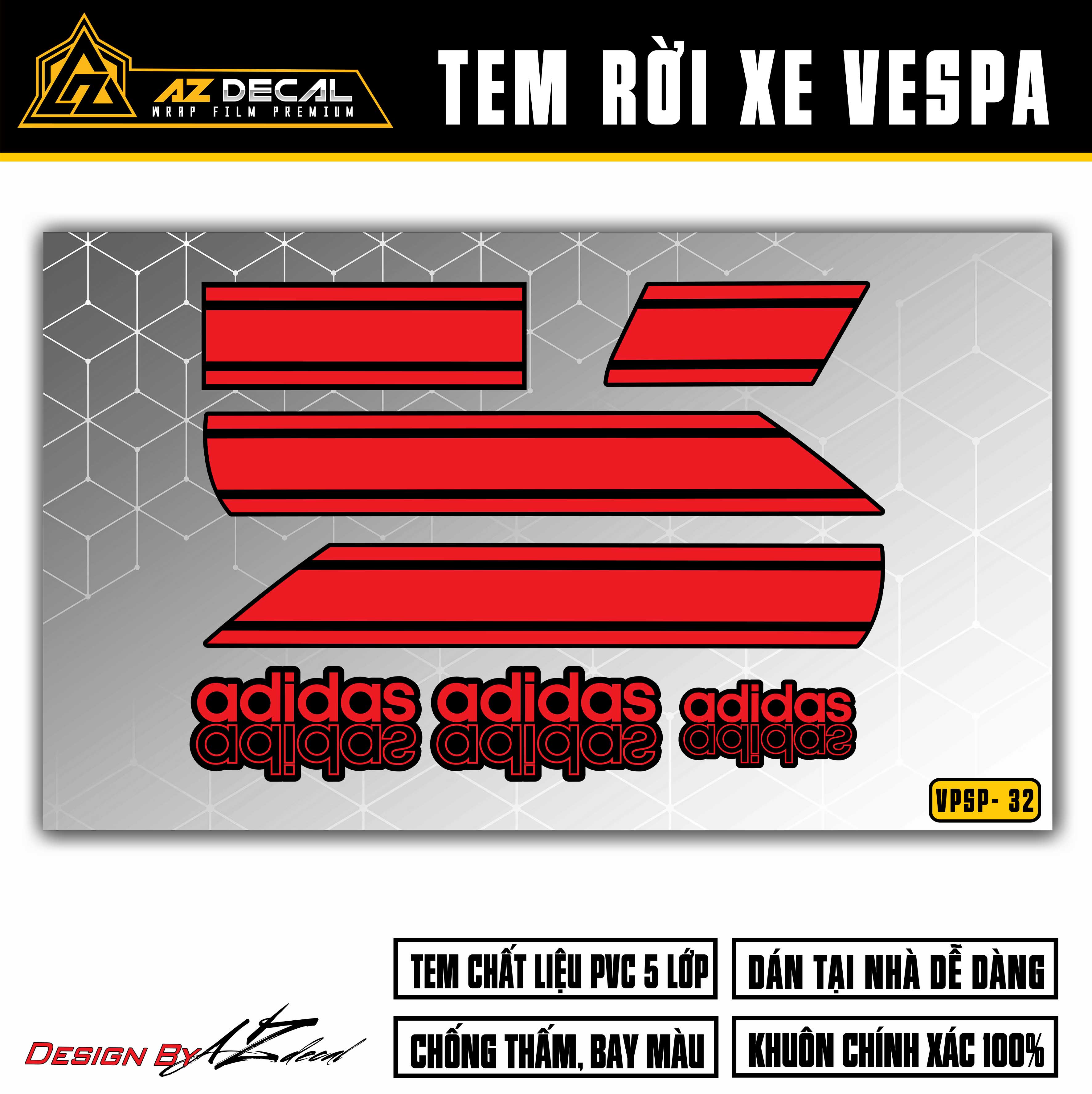 Tem Chế Xe Vespa Mẫu Adidas | VP32 | Deca Rời Dán Xe Vespa Sprint / Primavera Đẹp, Cắt Khuôn Sẵn Dễ Dán