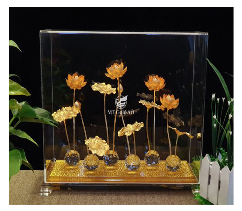 Hồ hoa sen dát vàng (47x16x39cm) MT Gold Art- Hàng chính hãng, trang trí nhà cửa, quà tặng dành cho sếp, đối tác, khách hàng, sự kiện