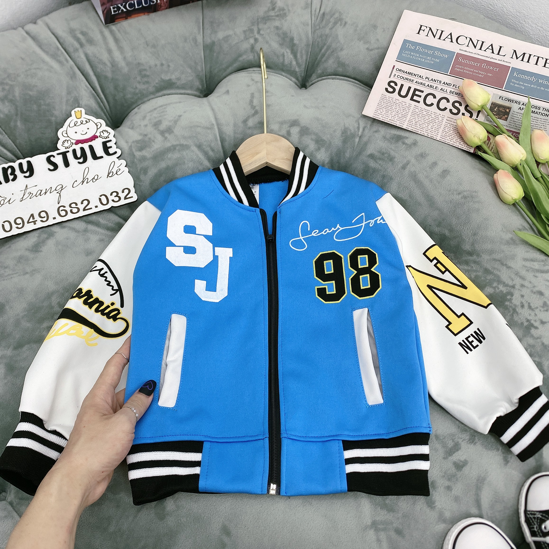 Áo khoác bomber bé trai "SJ 98" 14-45kg. Áo bomber bóng chày cho bé 4-15 tuổi. Thiết kế năng động. B46
