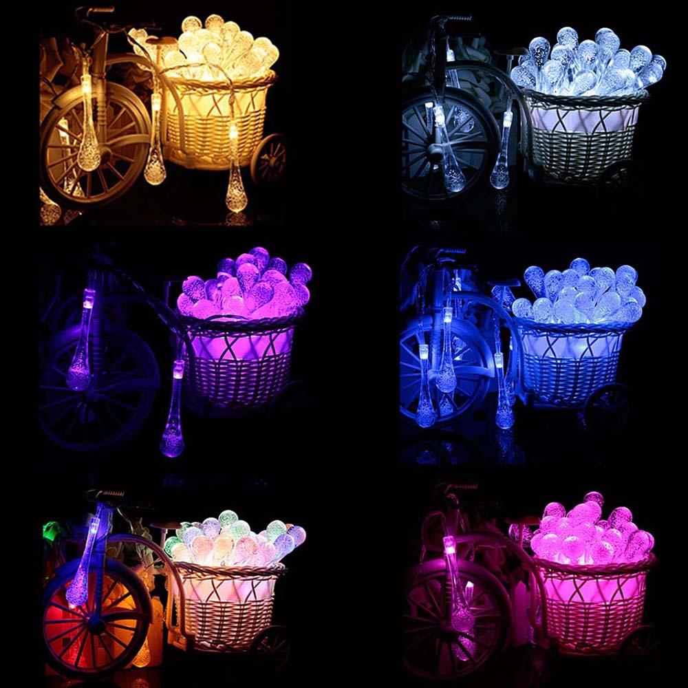 BZ965 4.85M 20 Bulbs 8 Models Solar Water Drop Waterproof Chargeable Clear Outdoor Decoration Festoon Party Garden Yard Fence Lamp Holiday String Lights