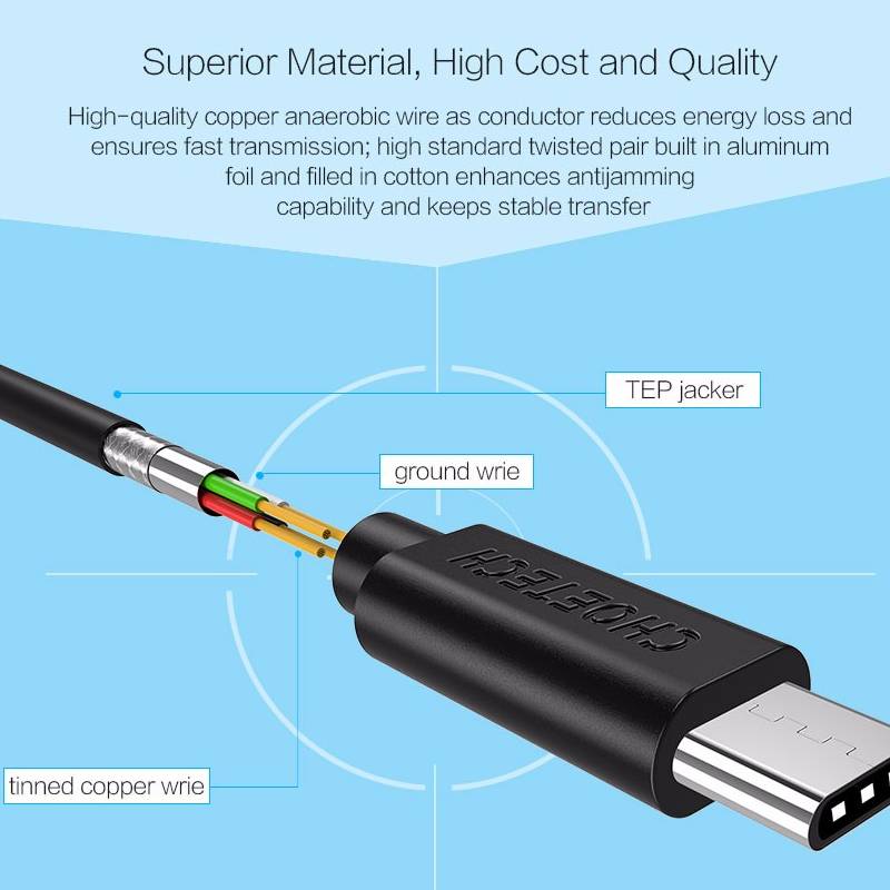 Dây cáp sạc Type-C dài 50cm hiệu CHOETECH AC001 hỗ trợ sạc nhanh cho điện thoại / Macbook - Hàng chính hãng