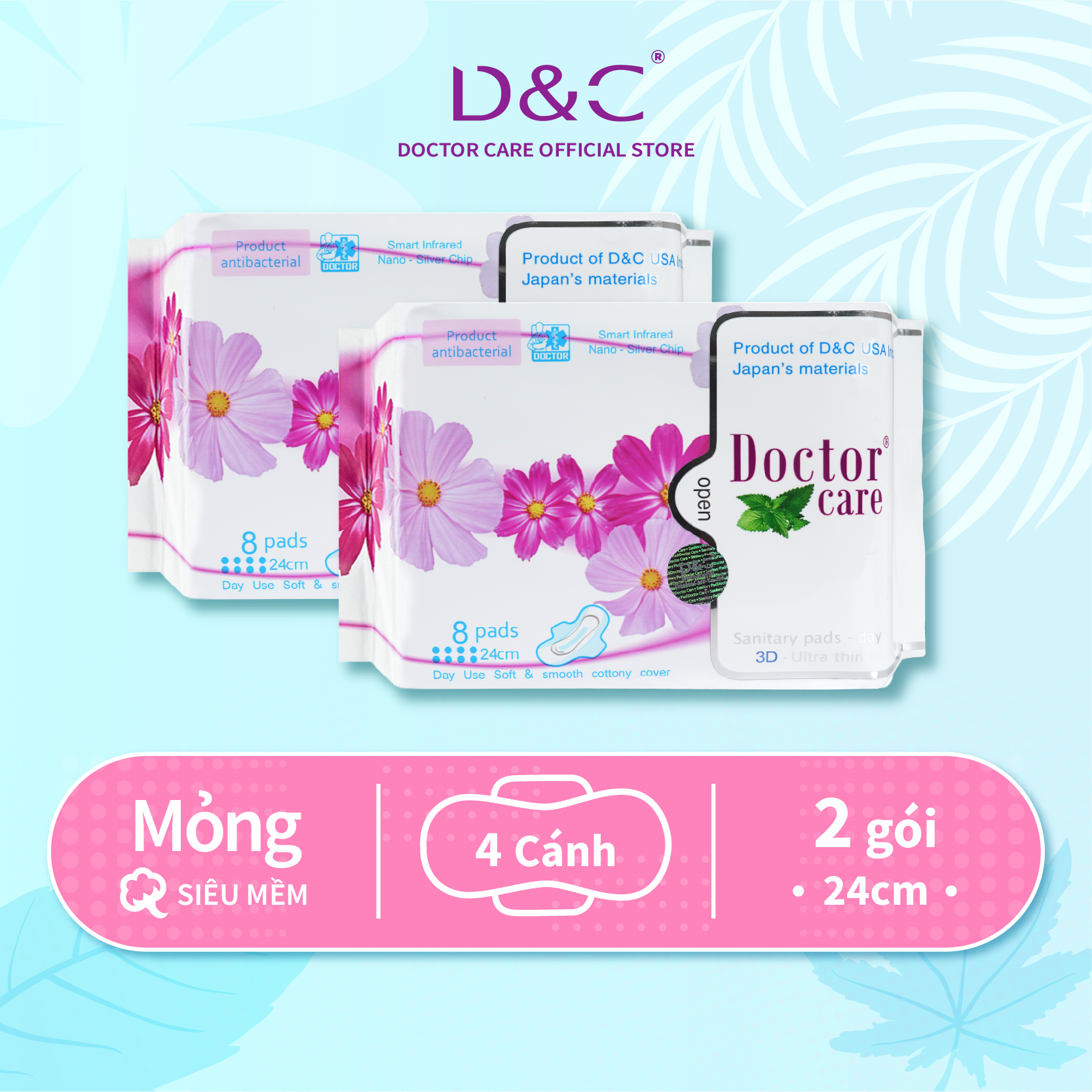 Combo 2 Băng vệ sinh Doctor Care BVS thảo dược ban ngày 24cm siêu khô thoáng cả ngày dài