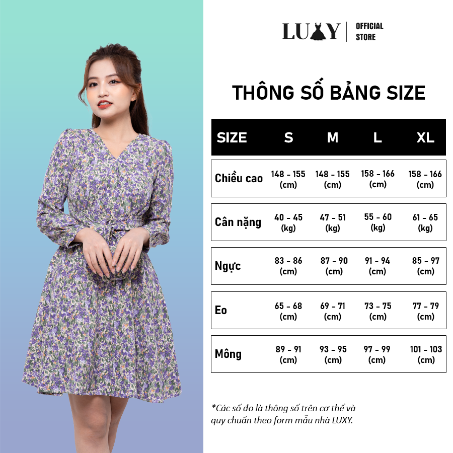 Váy hoa nhí cổ V tay dài phong cách vintage LUXY V47 đủ size từ 42kg - 65kg