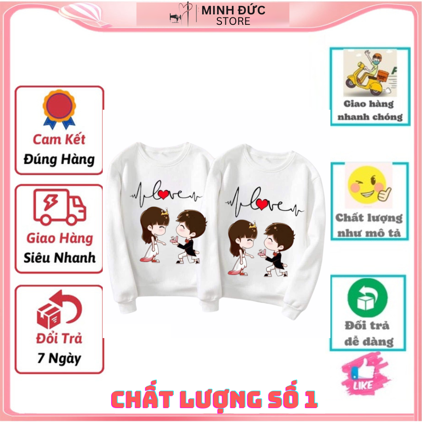 Áo Đôi Sweater Đẹp Nam Nữ MM06, Áo Đôi Với Người Yêu In Chữ Nhịp Tim