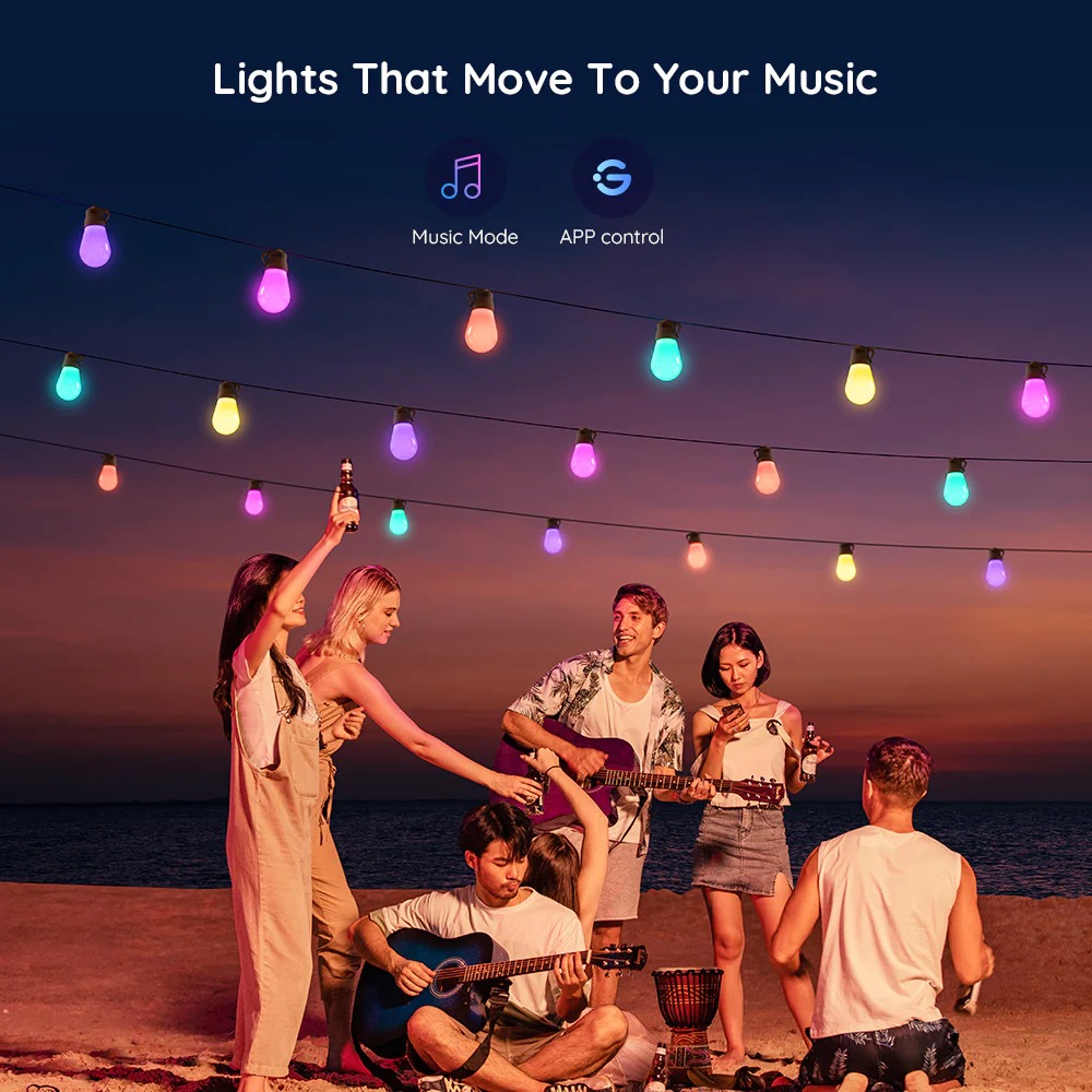Đèn treo ngoài trời Govee RGBW 48ft Bluetooth & Wi-Fi Outdoor String Lights H7020 | Thiết kế hiện đại | Khả năng chống thấm nước | Dễ dàng thao tác và lắp đặt