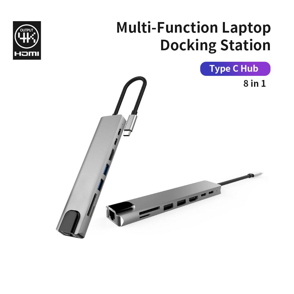Bộ chuyển đổi đế cắm cho máy tính xách tay đa chức năng 8IN1 USB-C Type-C sang PD + USB * 2 + HDTV + Type-C + SD + TF + RJ45 87W Adapter