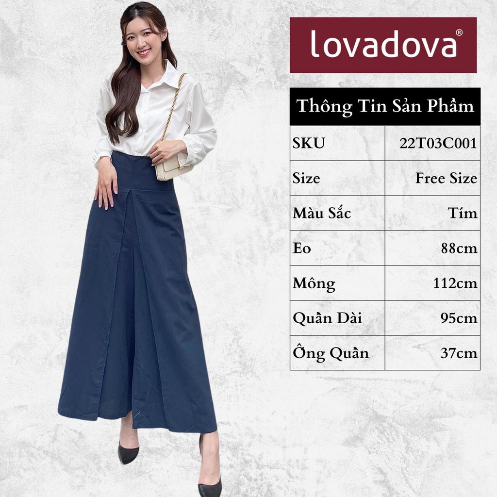 Quần Dài Nữ, Cách Điệu Giả Váy, Eo Thun, Màu Tím - Lovadova 22T03C001