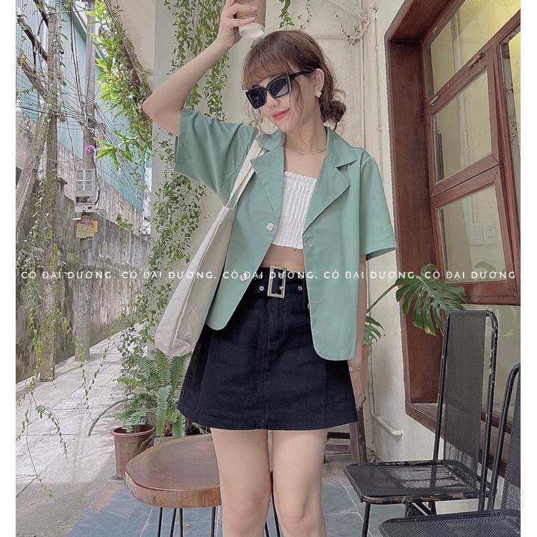 áo blazer cộc 570 - 2(xanh đậm),freesize dưới 55kg