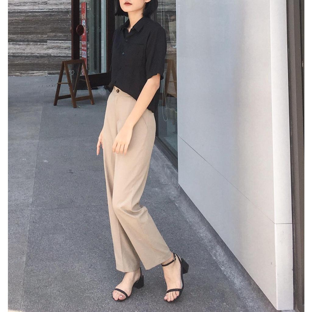 Quần baggy nữ lưng cạp cao, phom cơ bản tôn dáng, chất vải không nhăn, quần công sở nữ đẹp hàng thiết kế, ảnh tự chụp