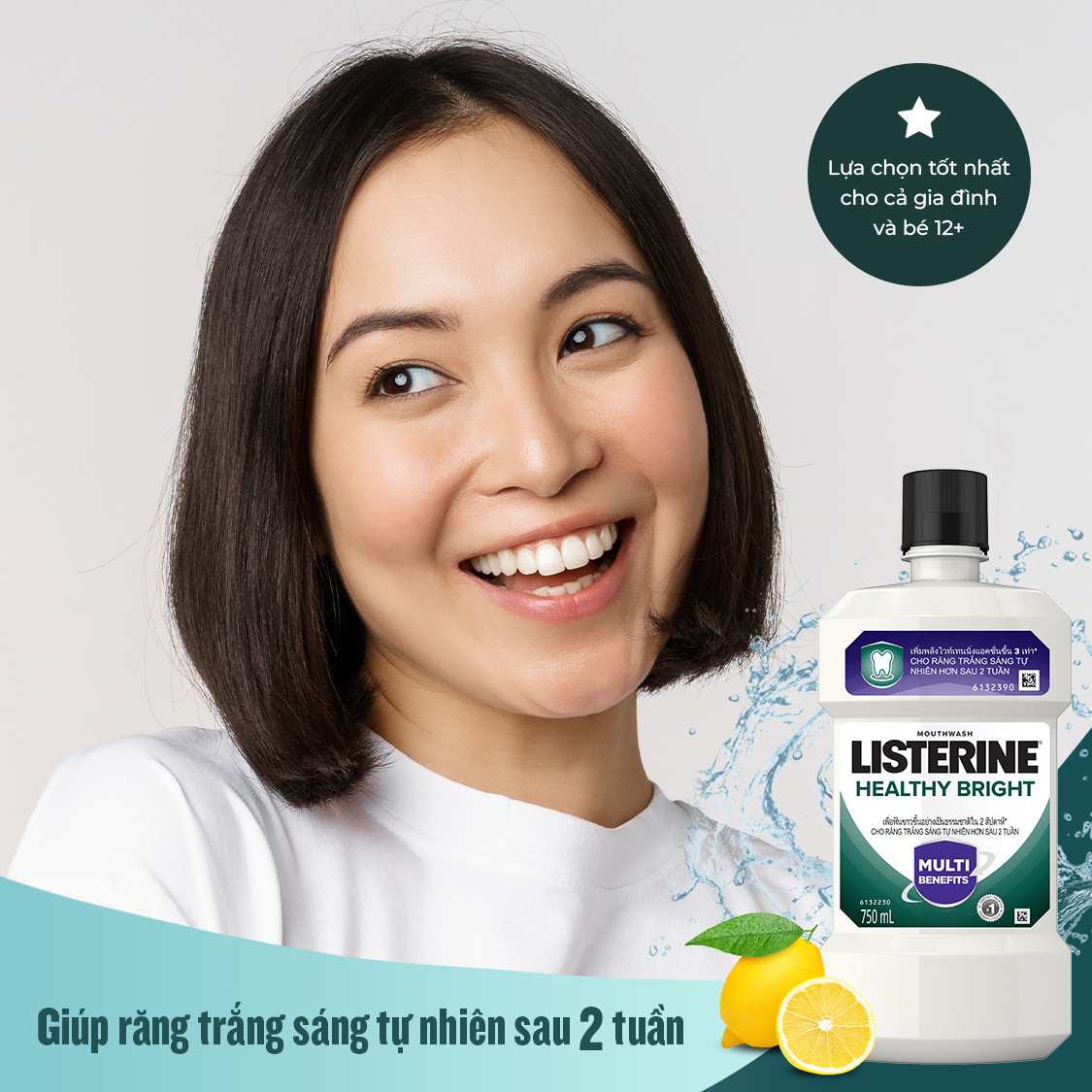 Bộ 2 Chai Nước Súc Miệng làm trắng răng LISTERINE HEALTHY BRIGHT 750mlx2 Chai