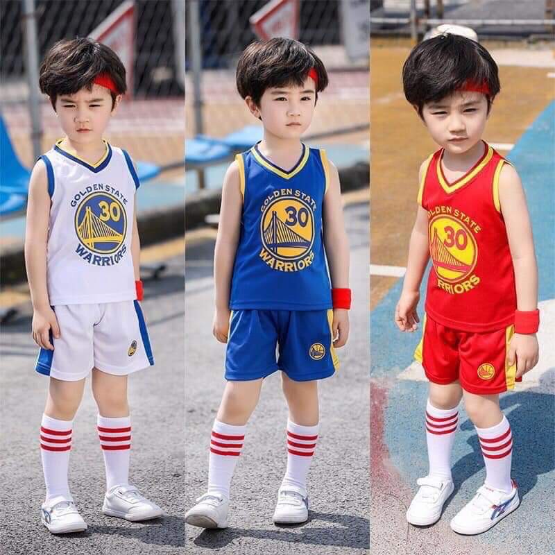 Đồ thể thao trẻ em đội bóng rổ golden state warriors chất vải thun lạnh thoải mái mẻ cho mùa hè năng động Size 8kg đến 45kg