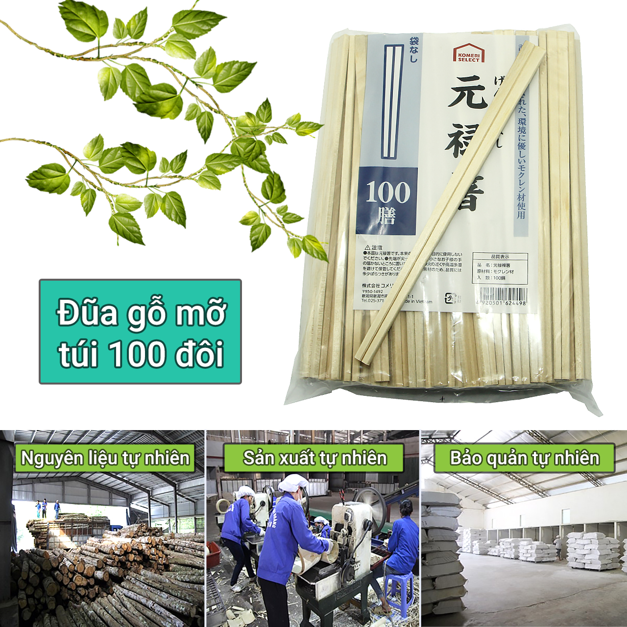 10 Túi  đũa tách gỗ mỡ đã luộc sấy khử trùng (1 túi gồm 100 đôi)