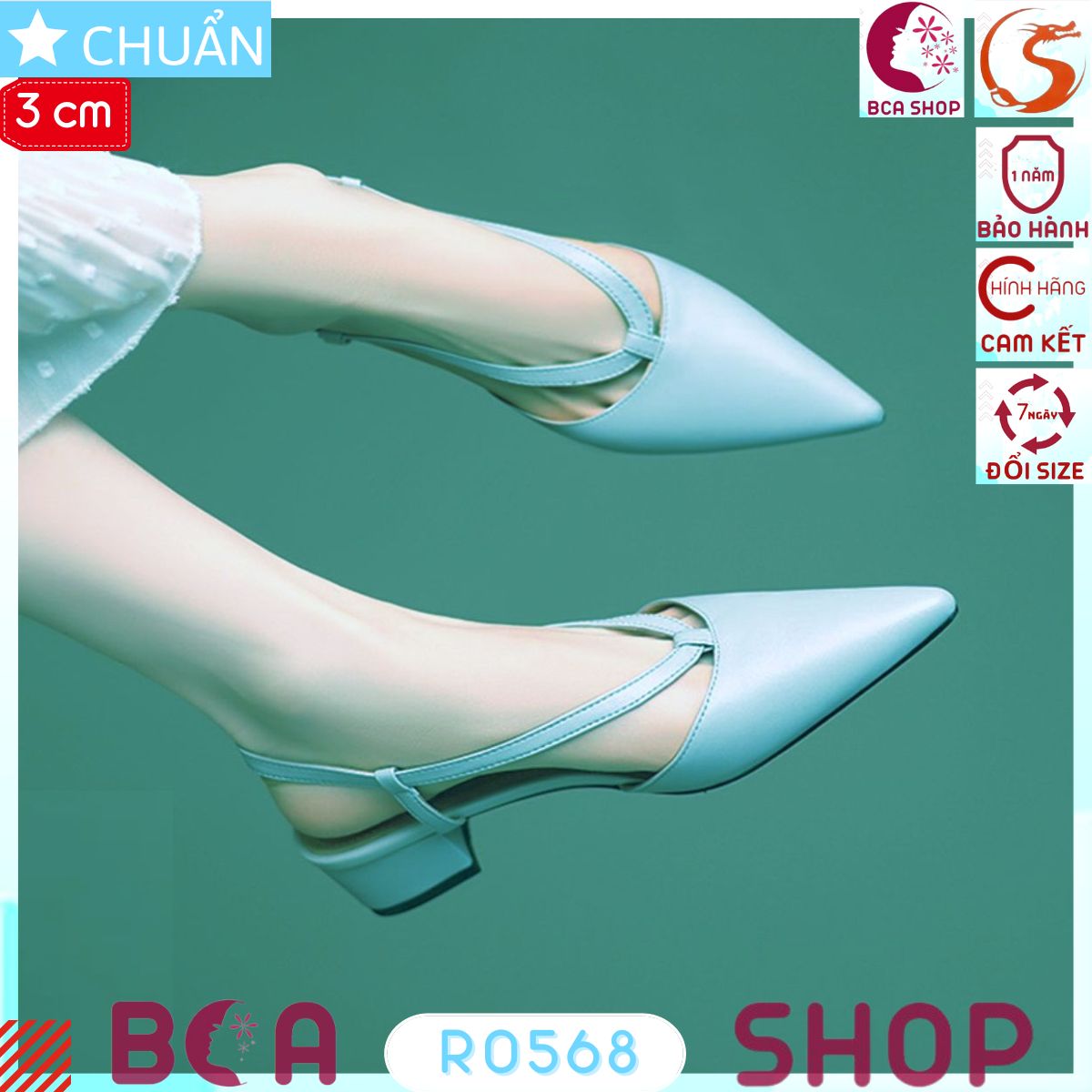 Giày đế thấp nữ màu xanh 3p RO568 ROSATA tại BCASHOP kiểu dáng thời trang thiết kế dây quai vòng từ trước ra tận sau gót