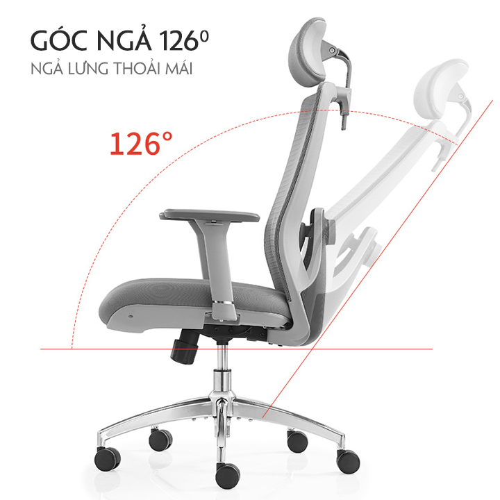 Ghế xoay văn phòng cao cấp, ghế xoay công thái học đệm cao su , lưng lưới, tựa đầu, ghế làm việc, ghế giám đốc