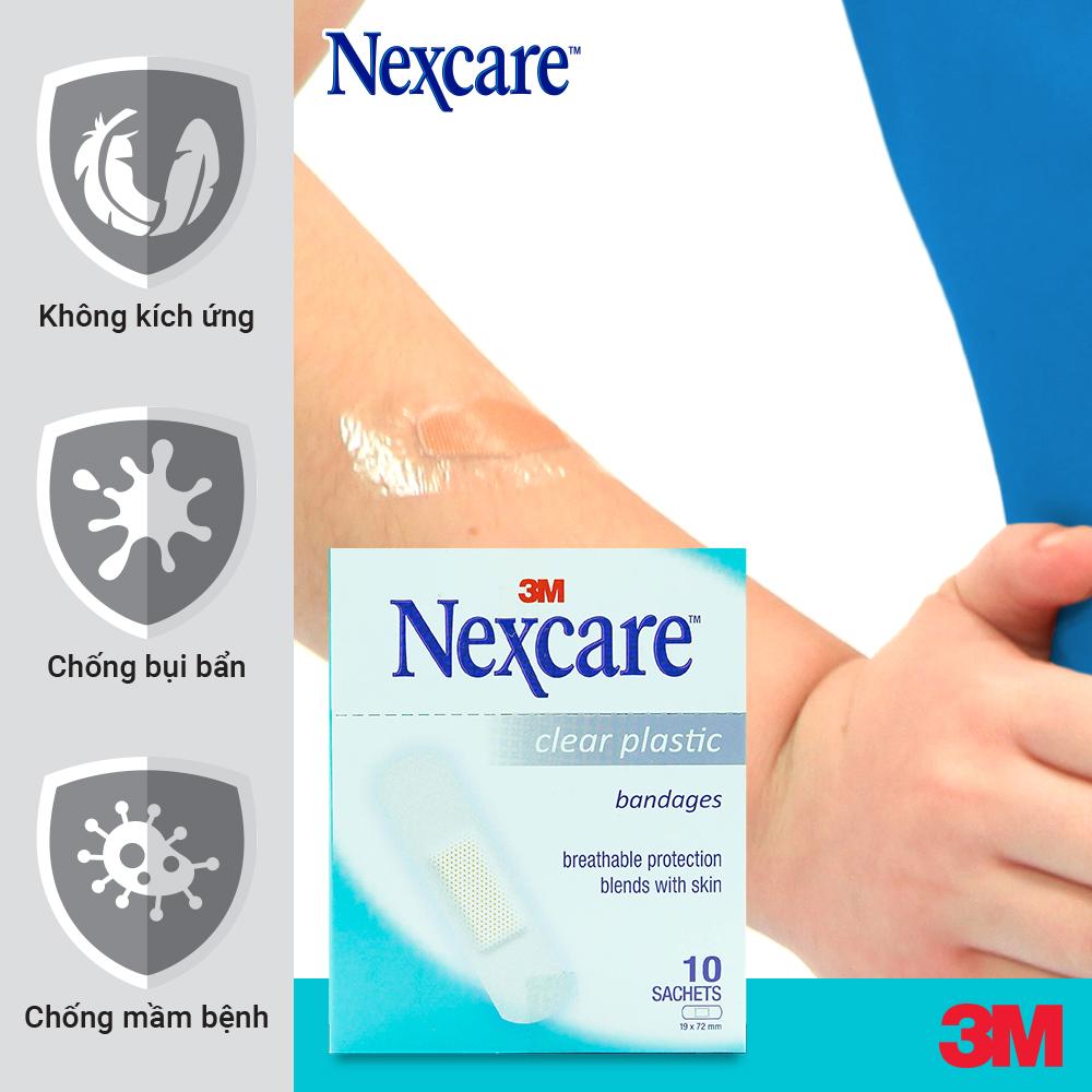 Băng keo cá nhân Nexcare 3M 19x72mm 100 miếng/hộp - Trong suốt, keo y tế siêu dính tinh khiết, co dãn tốt CLEARS10