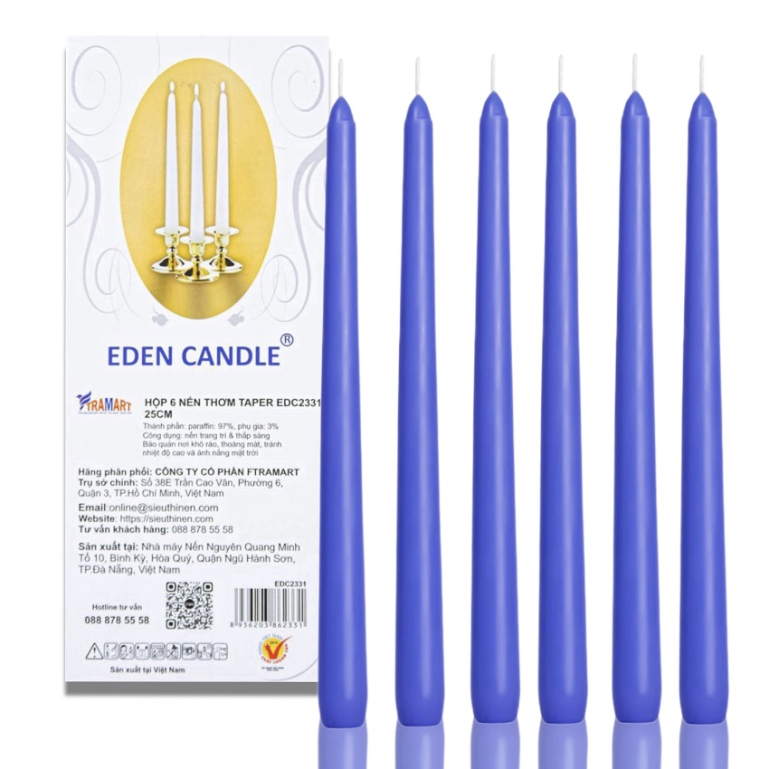 Hộp 6 nến thơm taper Eden Candle FTRAMART EDC2331 25 cm (Xanh dương)