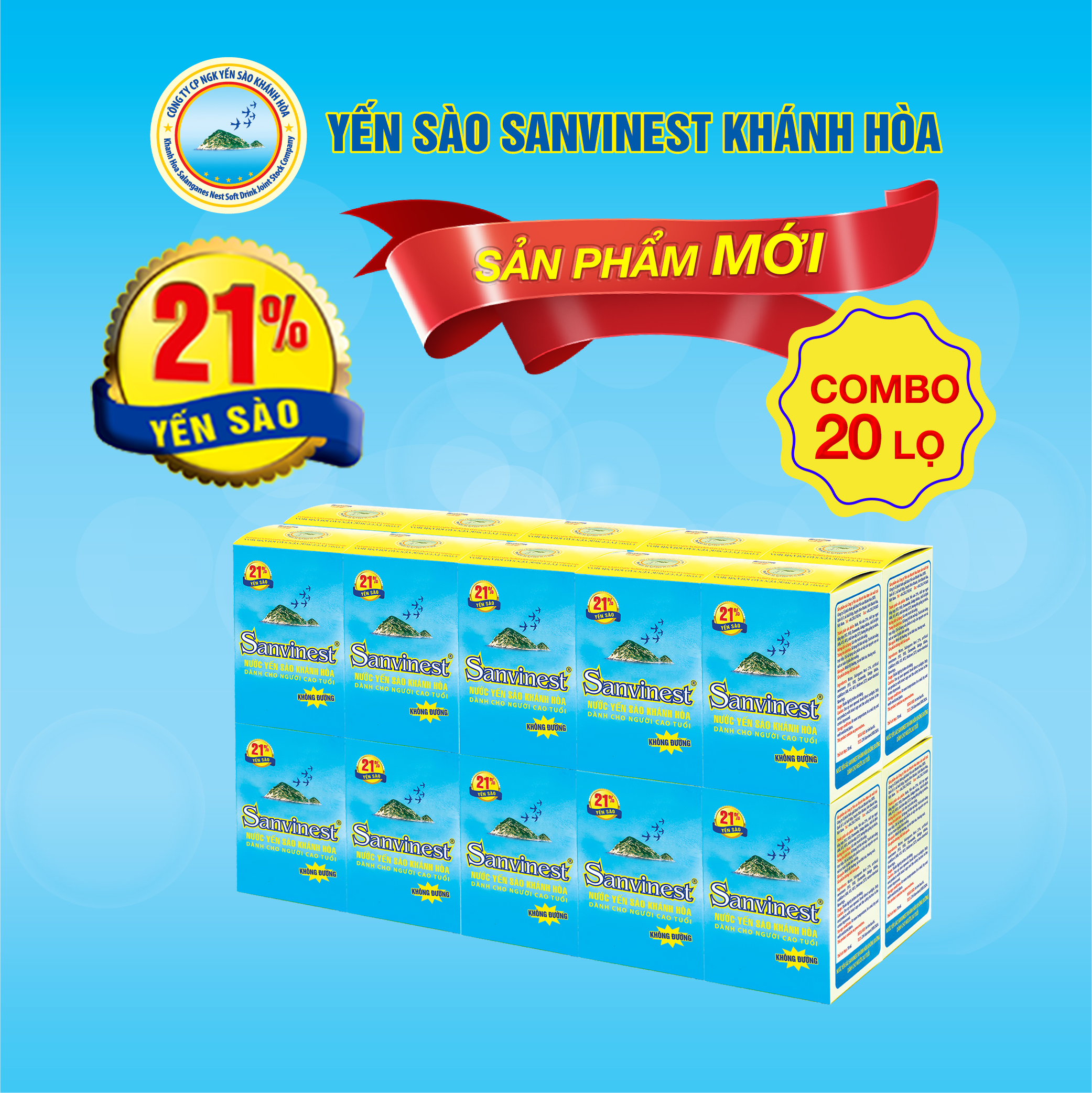 [Combo 20 lọ] Nước Yến sào Sanvinest Khánh Hòa không đường dành cho người cao tuổi lọ 70ml - S206