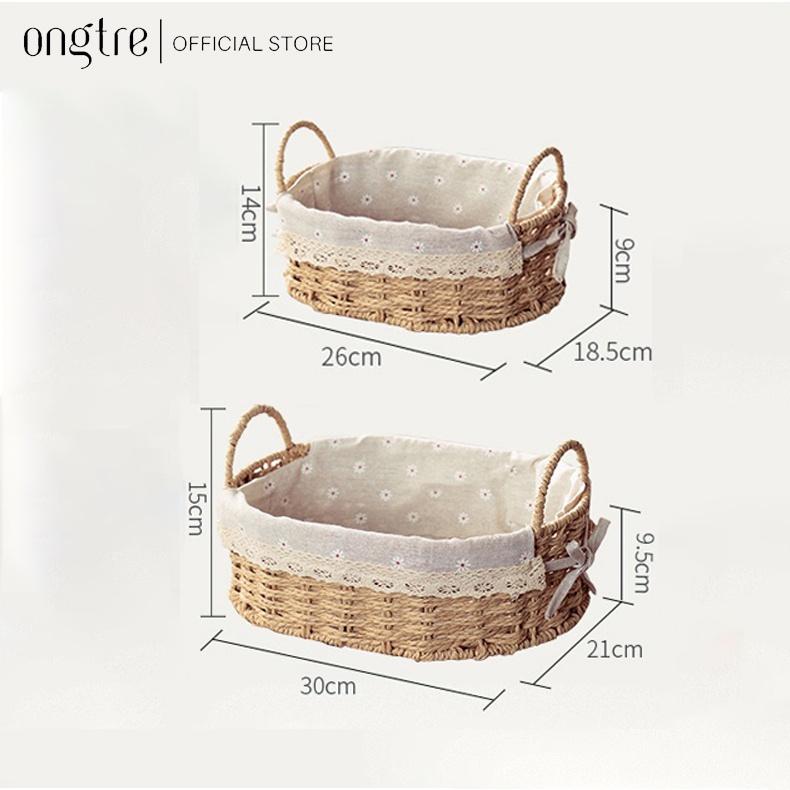 Giỏ mây lót vải có lót ONGTRE đựng đồ dùng nhỏ, giỏ picnic, decor phòng khách(Rổ cói có quai lót vải)