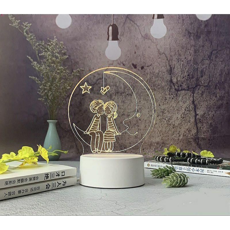 Đèn quà tăng Led sáng tạo 3D trăng tình yêu