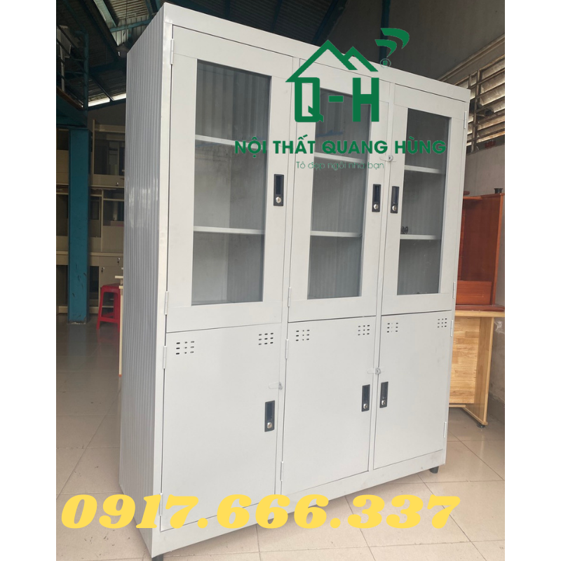 TỦ HỒ SƠ LOCKER 3 CÁNH CỬA KÍNH SƠN TĨNH ĐỆN DÀNH CHO VĂN PHÒNG 1M8X1M35X45CM