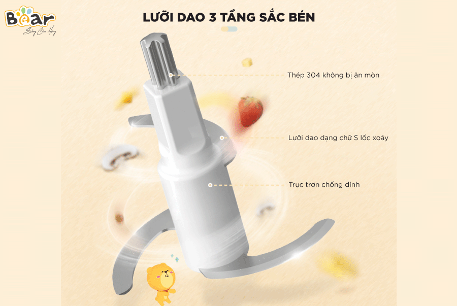 Máy Xay Ăn Dặm Mini 0.6L Bear QSJ-C02K1 (GR-B06V1) - Hàng Chính Hãng