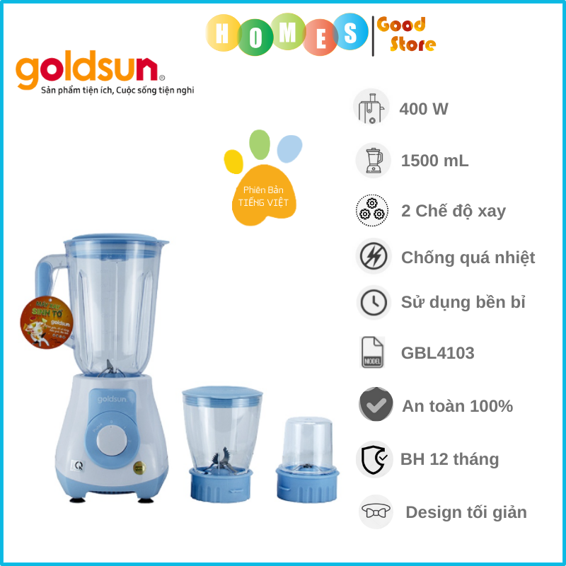 Máy Xay Sinh Tố GOLDSUN GBL4103, Dung Tích 1.5L, Công Suất 400W - Hàng Chính Hãng