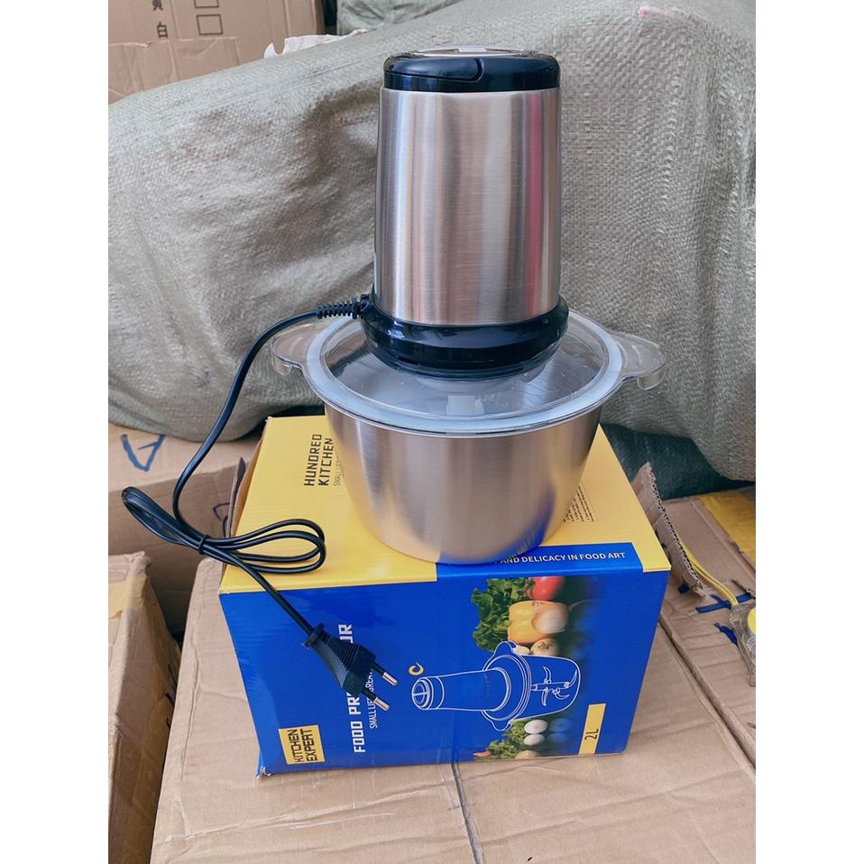 Máy Xay Thịt Đa Năng Cối 2L Inox 304,4 Lưỡi Dao Thép Không Gỉ,Say Sinh Tố Thịt, Cá, Rau Củ Hoa Quả
