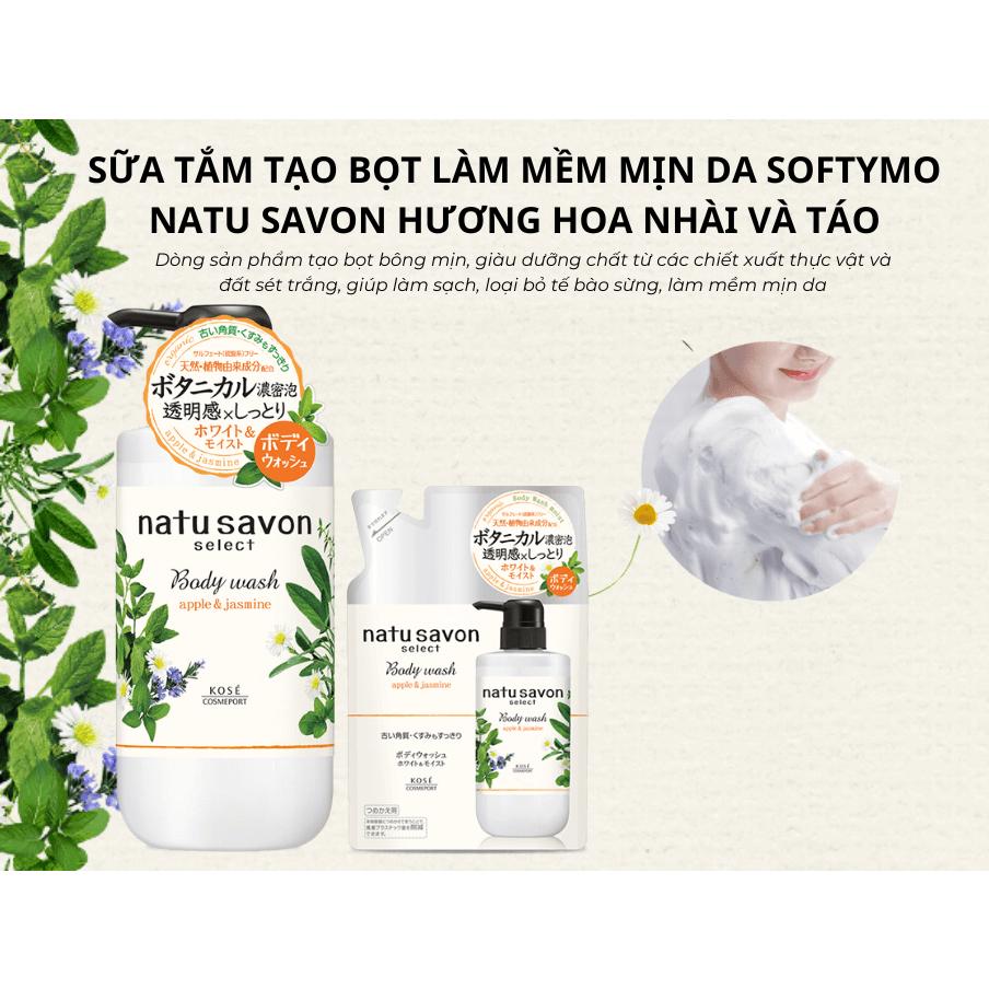 Sữa Tắm Tạo Bọt Dưỡng Trắng Và Làm Mềm Mịn Da Softymo Natu Savon Hương Hoa Nhài Và Táo Nhật Bản