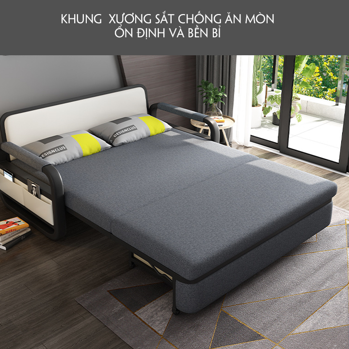 Giường Ngủ Kiêm Ghế Sofa 1m30 x 1m95 Kèm Ngăn Chứa Đồ Đa Năng - Giường Sofa Gấp Gọn Khung Thép Cường Lực Cao Cấp Giường Sofa Đa Năng Gấp Gọn Thành Ghế