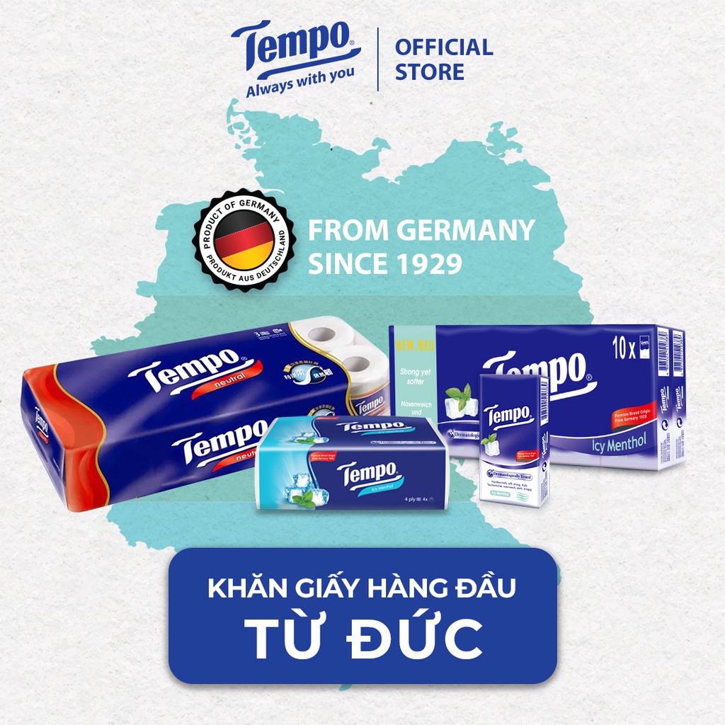 Khăn giấy rút Softpack Tempo cao cấp - 4 lớp bền dai, an toàn cho da - Thương hiệu Đức