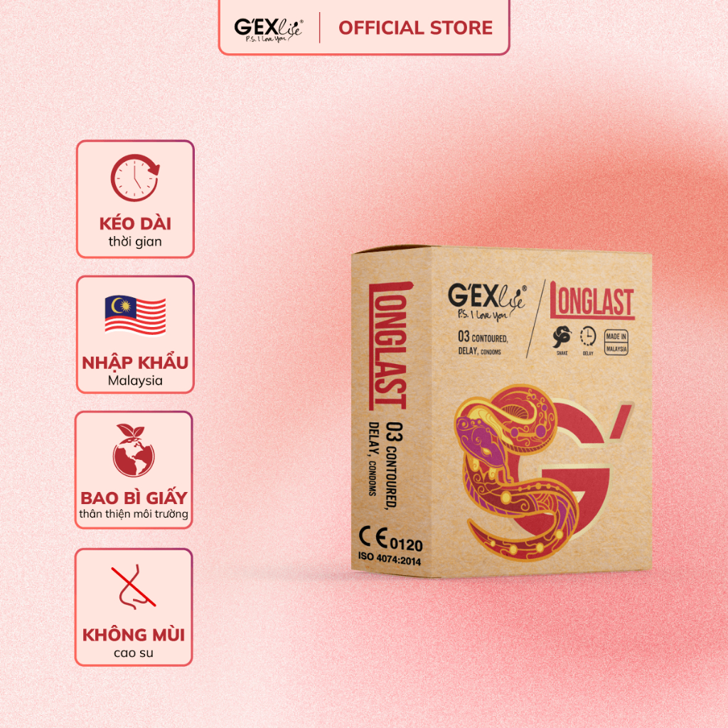 Bộ 2 Hộp Bao Cao Su LongLast G'EXlife Hộp 3 Bao Kéo Dài Thời Gian Quan Hệ