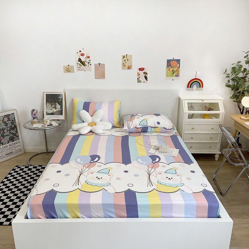Set Bộ Ga Và 2 Vỏ Gối Cotton Poly Nhập Khẩu, Chất Vải Dày Dặn Không Bai Xù, Phong Cách Hàn Quốc