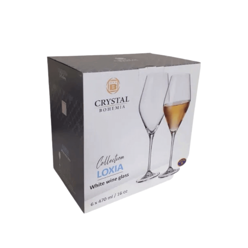 Set 6 ly vang trắng Loxia 470ml Crystal Bohemia hàng chính hãng