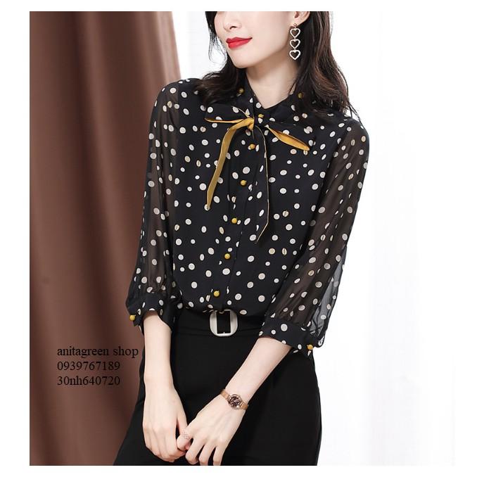 Tk640720-SƠ MI NỮ CHẤM BI THẮT NƠ