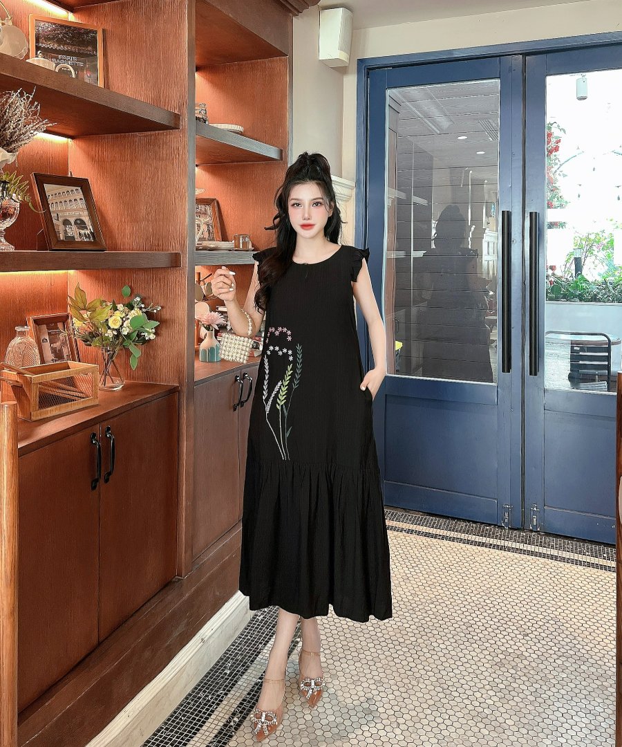 Hình ảnh Đầm suôn tiểu thư linen thêu DAM0033 – Lady Fashion