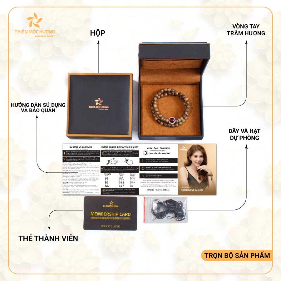 Vòng tay Trầm Hương tự nhiên Lục Tú Vân Hà - An nhiên mix charm bạc 925 cao cấp - Trầm Tốc Lào - Thiên Mộc Hương