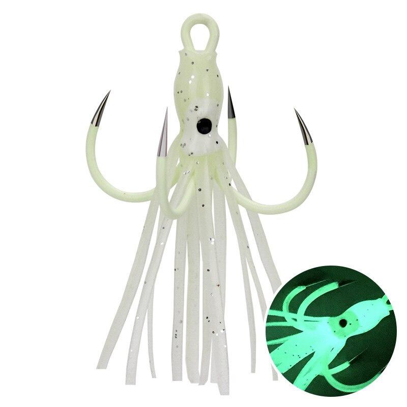 1pc Squid Skirts Fishing Hooks Glow Night Quadruple Fishing Lures Luminous Octopus Artificial Bait Hook Saltwater Jig