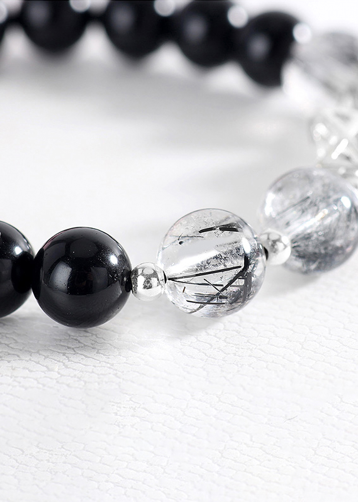 Vòng tay đá Obsidian phối thạch anh tóc đen mệnh thủy, mộc - Ngọc Quý Gemstones